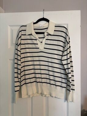 Gap Striped Collared Knit Pullover - Ivory & Navy
